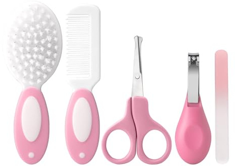 Baby Grooming Kit Newborn,Infant Safety Care Set with Hair Brush Comb Nail Clipper, Baby Essentials for Newborn,5 Pcs