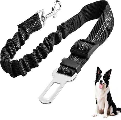 IGEAIIE Adjustable Dog Seat Belt for Cars, Black Dog Seat Belts for Cars UK, Nylon Elastic Safety Harness for Dogs, Secure Travel Restraint, Durable Seatbelt Clip Lead for Pet Safety and Comfort