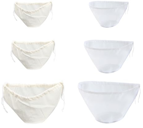 WYAN 6 Pezzi Sacchetti in nylon a forma di ciotola, Latte di Noci Sacchetto Filtrante, Sacchetti in Tela di Formaggio Filtro a Maglia Fine Riutilizzabile, per latte di mandorle, tè, succo(2 Materiali)