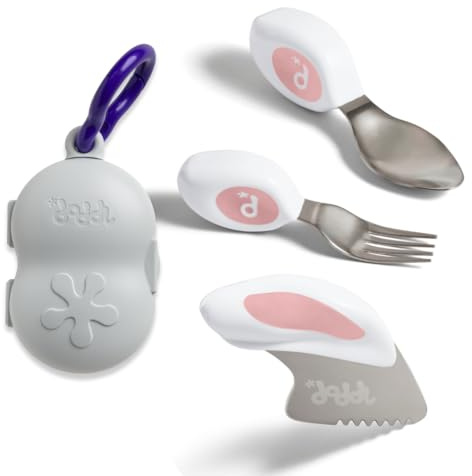 doddl Toddler Cutlery Set (2–4 Years) – 3-Piece Knife, Fork & Spoon – Safe Cutting & Big-Kid Grip (Dusky Rose + Case)