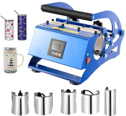 DAOHHFO Taza de prensa 6 en 1 tazas, 600 W, prensa de sublimación de 8-30 oz, 0 – 200 °C, prensa de calor con 6 posavasos, máquina de impresión de tazas multifuncional para tazas de café