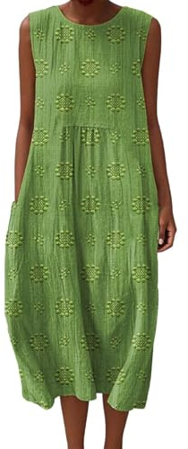 Abito Estivo Donna Lungo in Lino Boho Chic Vestito Senza Maniche Girocollo con Tasche Floreale Casual per Mare Spiaggia Vacanza Comodo Taglie Forti Curvy Moda 2026 Elegante