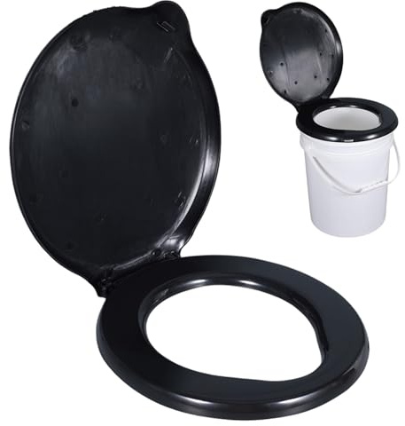 Bucket Toilet Seat with Lid, 150kg Load Waterproof Plastic Camping Toilet Seat with Fixed Slots, Portable Lid for Long Trips Hiking Camping Indoor Outdoor, Bucket with