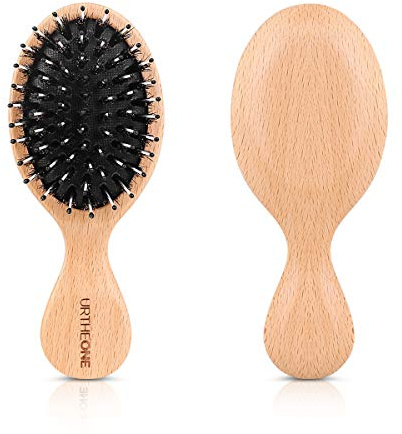 Hair Brush Mini Boar Bristle Hairbrush for Thick Curly Thin Long Short Wet or Dry Hair Detangle Massage Add Shine, Pocket Travel Small Paddle Hair Brush for Men Women Kids