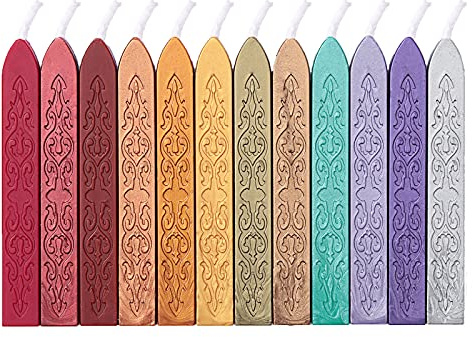 12 Pieces Sealing Wax Sticks with Wicks for Letter Seal Wax Stamp,Wedding Invitations, Packaging Decoration,Christmas Gift Ideas (Color)