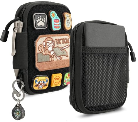 Pocket Organizer with DIY Patches Area, Nylon Utility Pouch, Small Tool Pouch for EDC Gears, Mighty Pouch with D-Ring, Pocket Pouch, Multitool Organizer Pouch