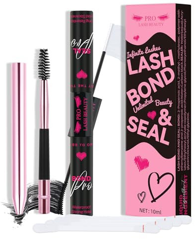 PRO Lash Bond and Seal Lash Glue Waterproof Eyelash Glue for Cluster Lashes Strong Hold 72Hours DIY Lash Extension Glue (5ml+5ml, Black Bond & Clear Seal)