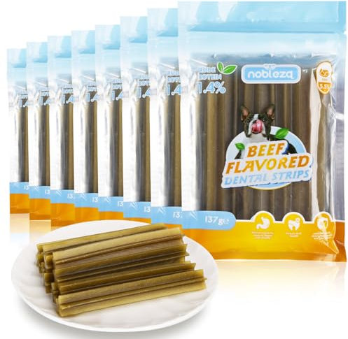 Nobleza Dental Sticks Hund, Kaustangen Hund mit Rindgeschmack，Daily Oral Care Zahnpflegesnack, Hundesnack zur Reduzierung von Zahnstein & Zahnbelag, Langes Kauen Effektiv, Groß, 8 x 137 g