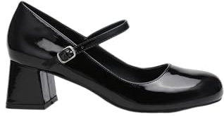 CIDER Patent Leather Chunky Heeled Mary Jane Shoes, Black, 3 UK