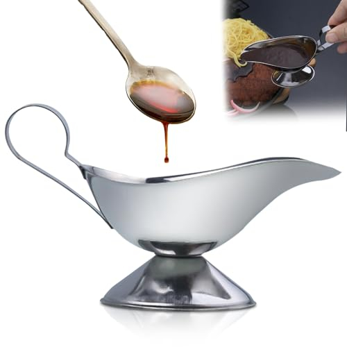 WANDGU Saucière en Acier Inoxydable 304 : Élégant Pichet Argenté de 250 ml Avec Anse pour Sauce, Vinaigrettes, Crème, Bouillon - Passe au Lave-Vaisselle