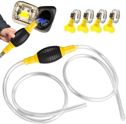 Scettar Pompa Travaso Gasolio,Pompa Acqua Manuale con 4 Pezzi Fascetta e Tubo Sifone da 2m,Pompa Aspira Liquidiper Travaso Liquidi, Benzina
