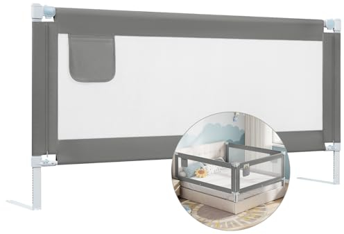 WOLTU Bettgitter 180 cm, Höhenverstellbares Bettschutzgitter 69–87 cm, Einziehbarer Rausfallschutz für Kinderbetten & Elternbetten, Kinderbettgitter, Dunkelgrau