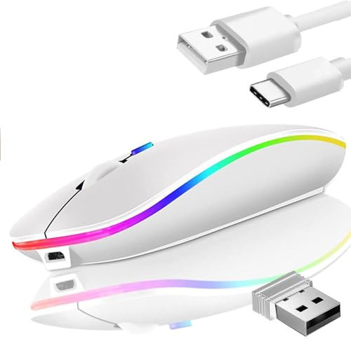 GADIRIA Ratón Inalámbrico Bluetooth Recargable 2,4 GHz Dual - Mouse Gaming Silencioso para PC y Portátil - Ratón Inalámbrico para Ordenador Gamer - Compatible con Windows/Mac (Blanco)