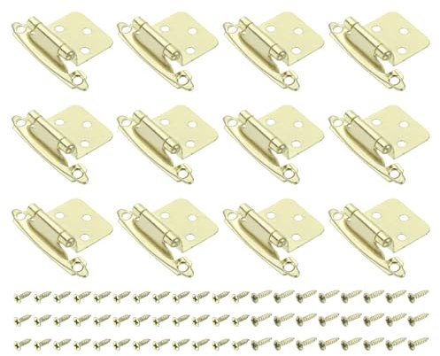 QUARKZMAN Cerniere Incasso Mobili Cucina, 12Pz 1/2 Cerniere Semi-Nascoste a Sovrapposizione Cerniere per Mobili a Montaggio Frontale Cerniere per Mobili a Chiusura Automatica Viti, Dorate