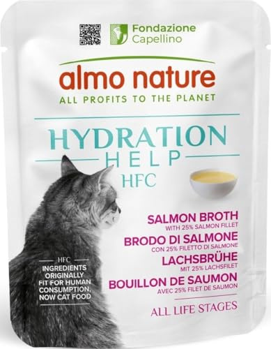 Almo Nature HFC Hydration Help Våtfoder för katter - Laxbuljong med laxfilé – 24 påsar med 50 g