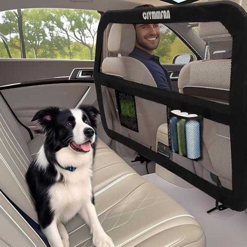 CJYMMFAN Barrière pour chiens pour voiture siège arrière et coffre avec une couverture plus large, ajustement universel pour voiture et SUV, barrière de séparation pour chiens avec filet transparent