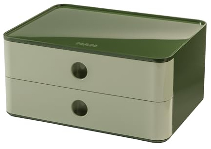 HAN Allison SMART-BOX 1120-41 Boîte à tiroirs avec 2 tiroirs et cloison de séparation, gestion des câbles, empilable, boîte à ustensiles pour bureau, cuisine, pieds en caoutchouc protégeant les