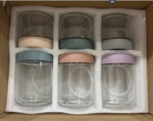 6 Piezas Tarros de Cristal,Vasos Yogurtera con Tapa, tarros de vidrio reutilizables, Tarros de Vidrio Cocina Almacenaje, para yogur, ensalada, Avena Durante La Noch