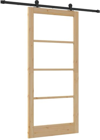 vidaXL Schiebetür Orkdal Naturholz und Glas 93 X 202 cm mit Schiene Hardware Set Nur für Innennutzung Innentrennwand Platzsparend Minimalistisch Lackiert Massiv Einfach zu installieren