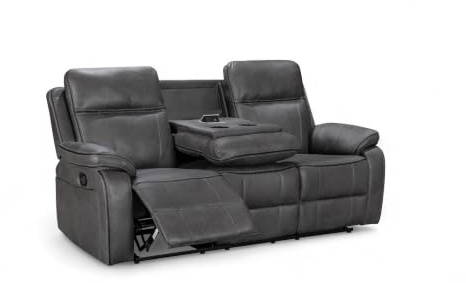 Grey Faux Leather 3 Seater Recliner Sofa with Drop Table - Leather Reclining Sofa with Cup Holders, Sockets and USB Ports, Lazy Boy Recliners for Living Room, Cinema Room, Gaming Room - VEGAS