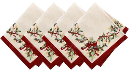 Elrene Home Fashions Villeroy & Boch - Set di 4 tovaglioli di stoffa con fiocchi e ghirlanda, motivo natalizio