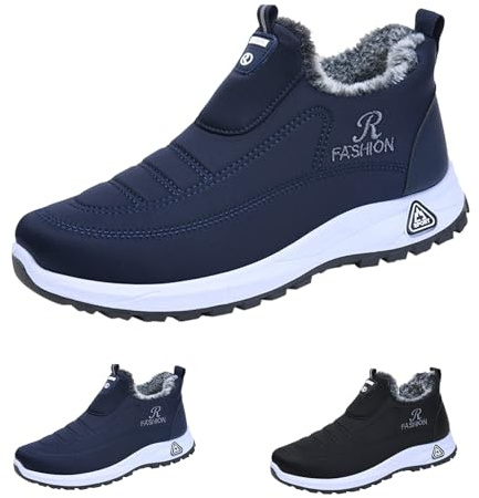 Generisch Scarpe da trekking da uomo, invernali, imbottite, calde, con piedini larghi, in pelle, impermeabili, con suola piatta, scarpe da ginnastica, Blu scuro, 38 EU