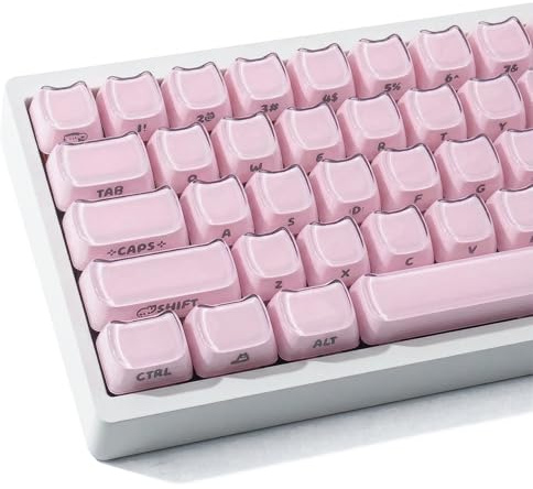 TYRIXKI Crystal Jelly Cat Shape Keycaps,119 Keys Translucent Cute Pink Side Printed Keycaps Mao Profile Custom Keycap for 61/68/84/87/98/100 Cherry Gateron MX Swithes Mechanical Keyboard