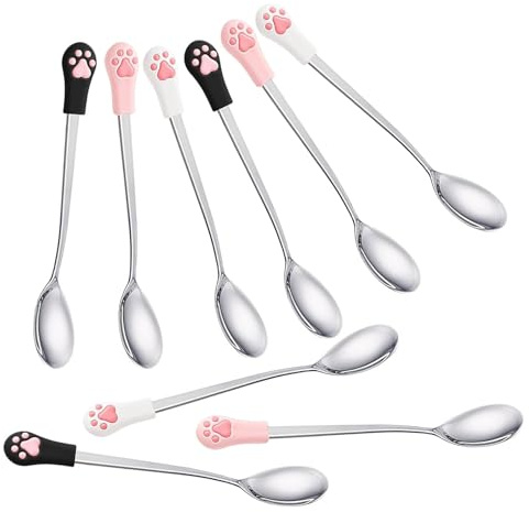 COOPHYA 9 St Delars Husdjursmatskedset med Rostfritt Stål och Kattklospets Ergonomisk Non-slip Skopa för Våtfoder och Kattmatservering för Små Portioner och Kontrollerad Matning
