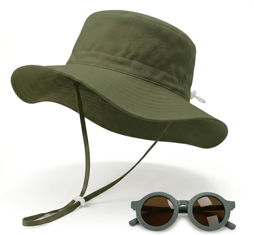 Gorro Bebé Verano con Gafas de Sol Set, Sombrero Bebé Protección UV UPF 50+ Gorra Niño Niña, Gorrito Playa Transpirable, 3 Tallas Disponibles para 6 Meses - 6 Años (FR/ES, Letras, XS, Verde)