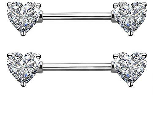 OUFER 2PCS 14G Surgical Steel Nipple Rings Barbell Heart CZ Nipple Rings Piercing for Women nippleshield Piercing Body Piercing