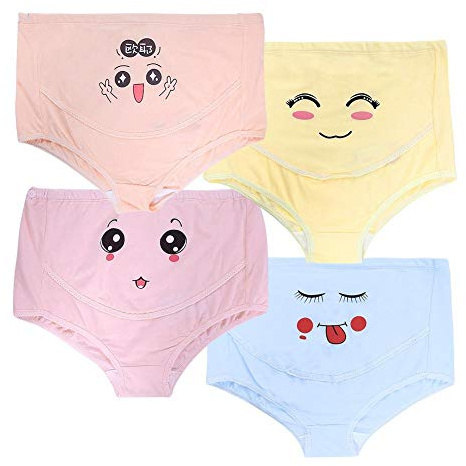 GOTOTOP Mutandine premaman da donna 4 pezzi, biancheria intima da donna in cotone a vita alta Slip mutandine regolabili per cartoni animati Intimo premaman (XXL-#1)