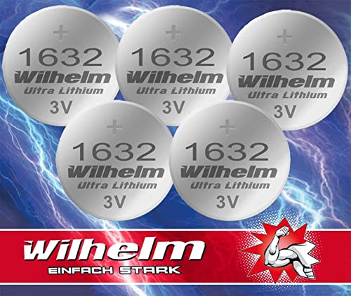 5 x CR1632 CR 1632 WILHELM Lithium Knopfzelle 3V 140 mAh ø16 x 3,2 mm Batterie DL1632
