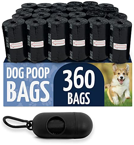 Reli. Dog Poop Bags w/Holder (360 Pack - 24 Rolls) | Leash Clip Dispenser | 9x13 Large Dog Bag for Poop | Black Pet Waste Carrier Refills w/Clip Dispenser | Unscented, Leak Proof