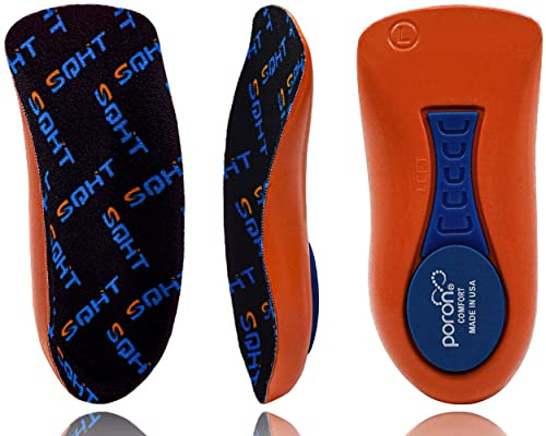 SQHT Heel Cups for Heel Pain, Heel Inserts for Heel Spurs, Plantar Fasciitis, Achilles Tendonitis Shoe Insert, Provide Shock Absorption and Cushioning, 3/4 Shoe Insoles for Women (Orange, Men's 8-13)