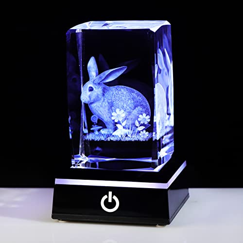 Ornalrist 3D Crystal Rabbit Ornaments Gifts for Women on Birthday Christmas | Crystal Engraved 3D Rabbit Figurine Keepsake, Colourful Light Stand Home Decor, Bunny Ideas for Girls Animal Lover on Easter