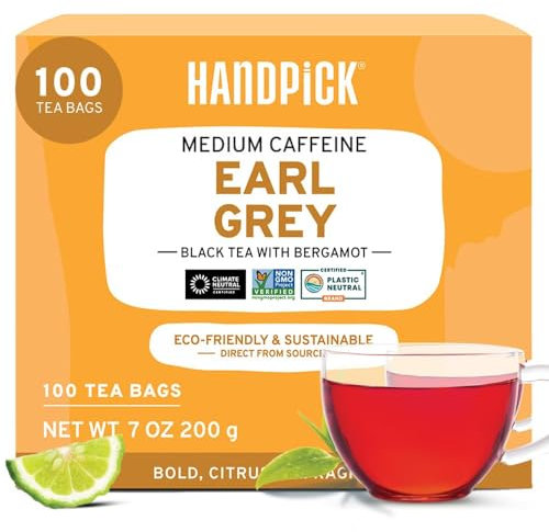 HANDPICK, Earl Grey Black Tea Bags (100 Count) 100% Pure Earl Grey Tea w/Bergamot Extracts | Citrus Flavor | Brew Hot/Iced Tea with or without milk