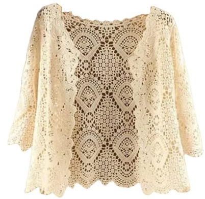 Dam bolero kofta, dam bolero kort cardigan snygg blommig spets blus jacka sommar virkad cardigan öppen framsida V-ringad festivaljacka strand täckande för klänningar, B
