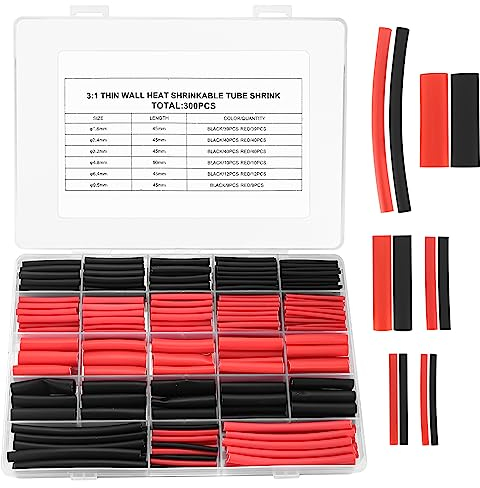 woshilaoDS 300 Pz Tubi Isolanti Doppio di Strato Ratio 3:1, Set di Guaine Termorestringenti, Tubi Termorestringenti, Interno Adesivo - Nero, Rosso