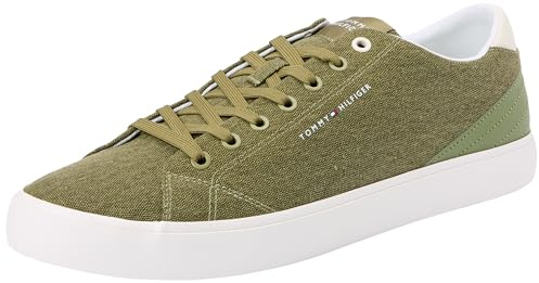 Tommy Hilfiger Zapatillas Sneaker de Lona Hombre Sneaker Low Calzado de Verano, Verde (Mash Green), 41