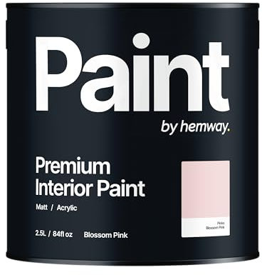 Hemway - Premium Interior Paint - Blossom Pink 2.5 L | Indoor Matt Finish, Acrylic & Water-Based Emulsion | Quick Dry & High Coverage for the Kitchen, Bathroom & Bedroom