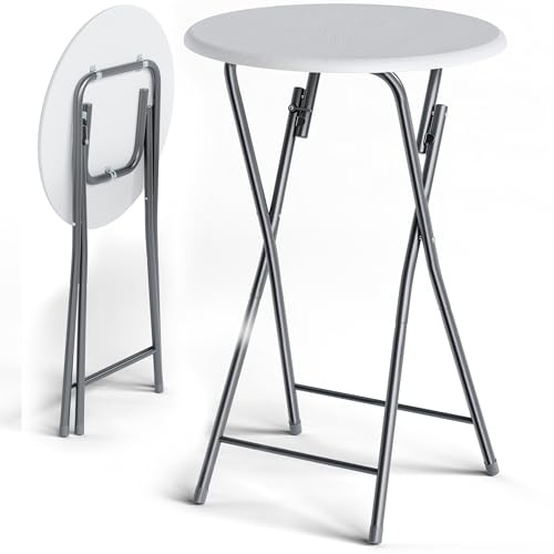 CASARIA® Juego de 2 Mesas de Bar Altas Plegables 110x60cm Mesitas Bistro Tablero Redondo MDF Aspecto Madera Eventos Jardín