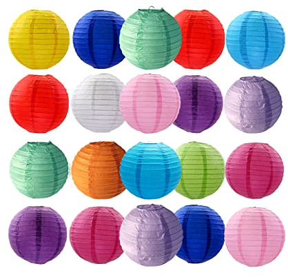Lampions Lanterne di carta, 20 pezzi, lanterna di carta colorata iMeshbean 30 cm, 12 colori, paralume rotondo, lanterna di carta da appendere, decorazione per matrimoni, feste, compleanni