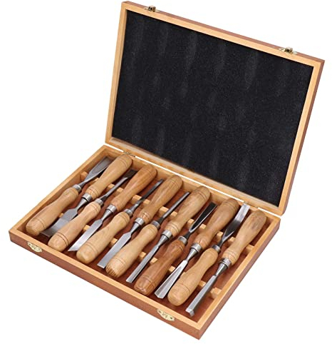 Coltello da Intaglio del Legno, Set di Scalpelli per Incisione per Strumenti di Artigianato Fai-da-te Manico in Legno con Lama CRV da 12 Pezzi