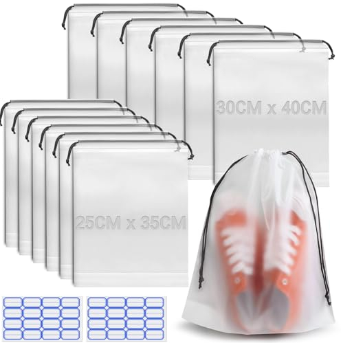 12 Stück Schuhbeutel Reise Schuhtaschen Schuhsack PE Reisen Gadgets Shoe Bag Travel Essentials Koffer Organizer Schuhe Wasserdicht Stoff Reisetasche Flugzeug Reiseutensilien Zubehör Urlaub (2 Größen)