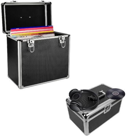 Supernic 2pcs Vinyl Record Storage 7 Singles Vinyl Record Carry (Holds 200pcs) 12 LP Case Album Collection (Holds 50pcs) Vinyl Record Holder DJ Box Lockable Flight Carry Case (7 and 12 (Black))
