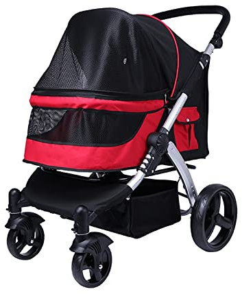 Haustier-Buggys für große Hunde, Reise-Buggy, Katzen-Buggy, Kinderwagen, Haustier-Buggy für Hunde und Katzen, atmungsaktives Oxford-Stoff-Kinderwagen, Aluminium (dunkelgrau) (rot)