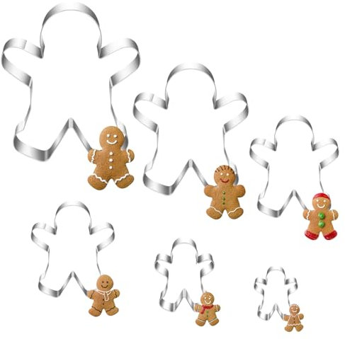 Ausstechformen Weihnachten, 6 Stück Lebkuchenmann Plätzchen Ausstecher, Edelstahl Plätzchenausstecher Linzer, Lebkuchenmann Keksausstecher, Cookie Cutter Geschenke für Kinder Backen Fondant Torten