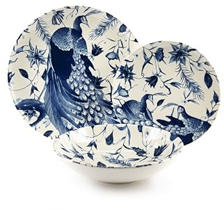 Excelsa Vanitas Servizio Piatti 12 Pezzi, Ceramica, Bianco e Blu