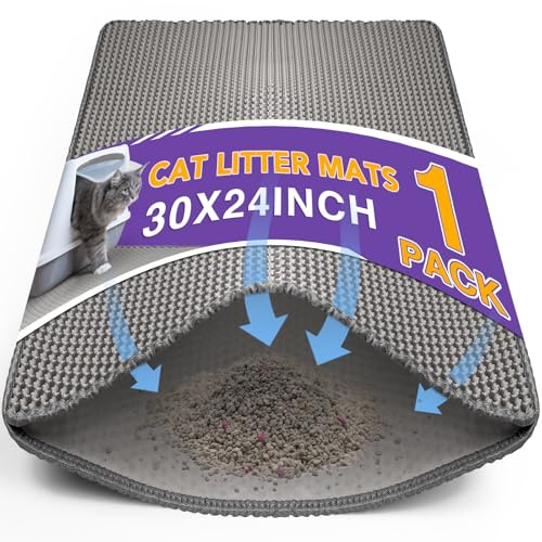 FURWEY Cat Litter Mat Double Layer Waterproof Urine Proof Trapping Mat 1 Pack (Gray, 30x24 Inch)
