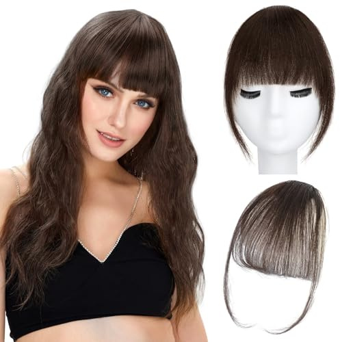 Flequillo Postizo Pelo Natural, 1 Piezas Clip In Bangs Natural Hair, Extension Pelo Clip para Mujeres Uso Diario (Marrón Oscuro)